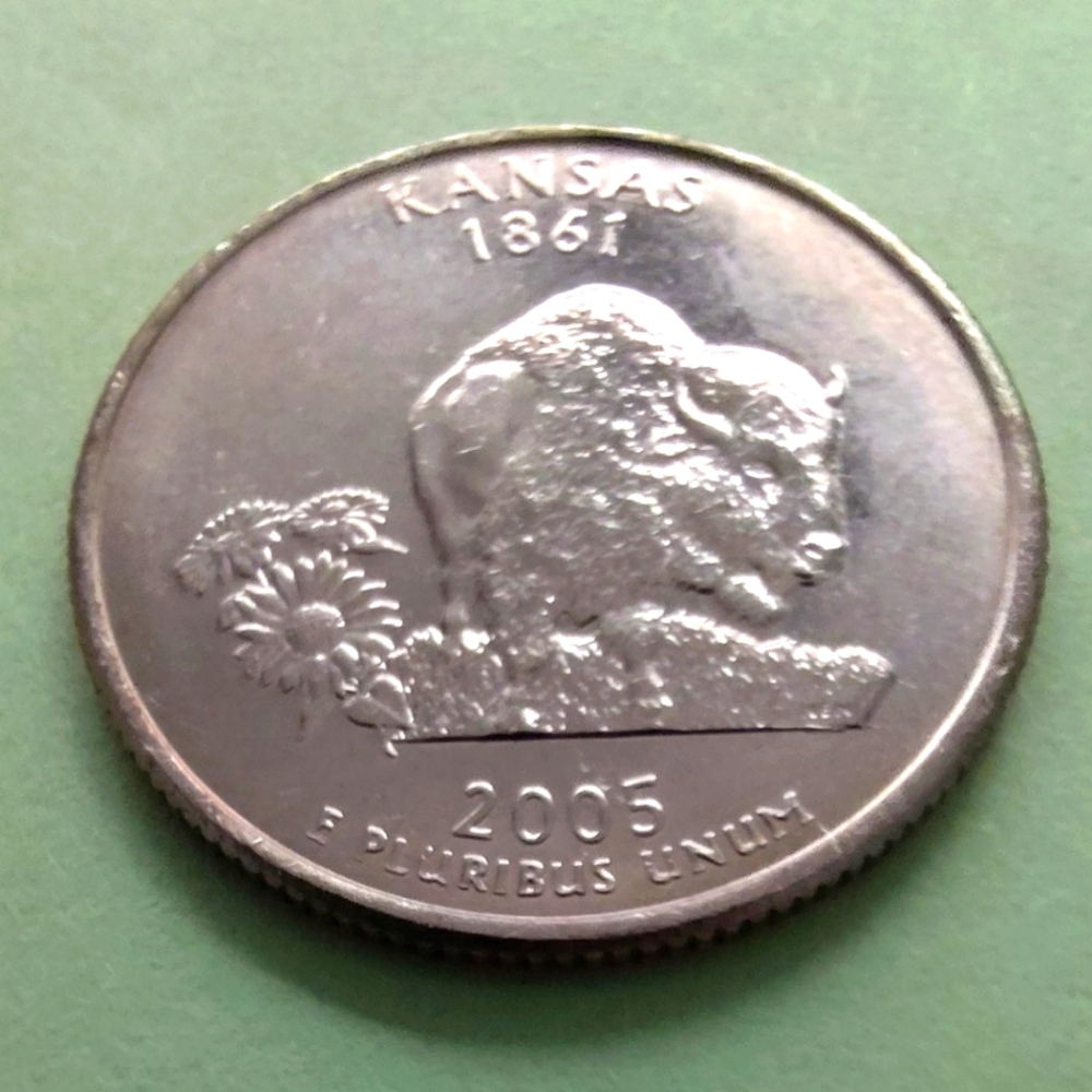 2005-P Kansas State Quarter Uncirculated From US Mint Roll. Item #5071